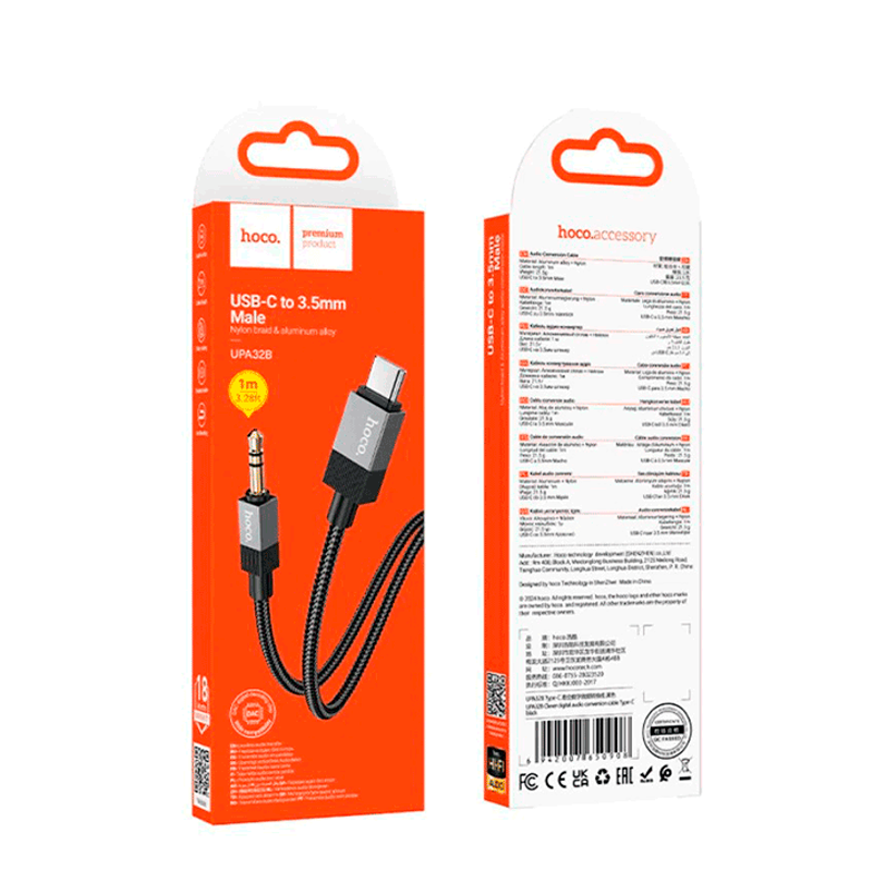 Cable Auxiliar 3.5mm a Tipo C Hoco Upa32b 1 Metro Negro