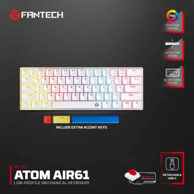 Gaming Fantech MK311 RGB Atom AIR 61 bela red switch
